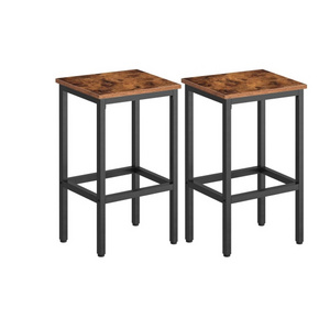 Bar Stools Set of 2 Bar Chairs with Footrest Black Steel Frame   Adjustable Feet for Living Room Industrial Design Rustic Brown