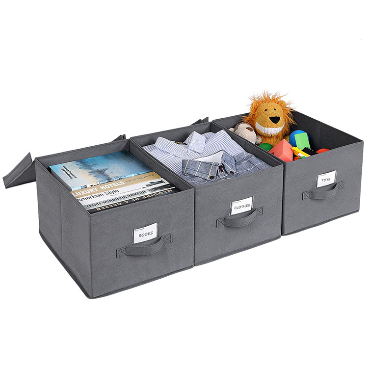 Foldable Large Storage box Bins Warehouse Cube Boxes Closet Bedroom Drawers Organizers with lids and Dual Non-woven Handles