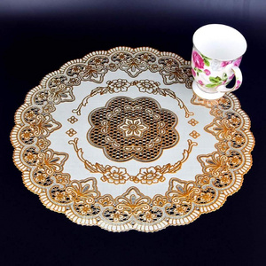 Exquisite heat resistant round restaurant placemat golden plastic dining table mat