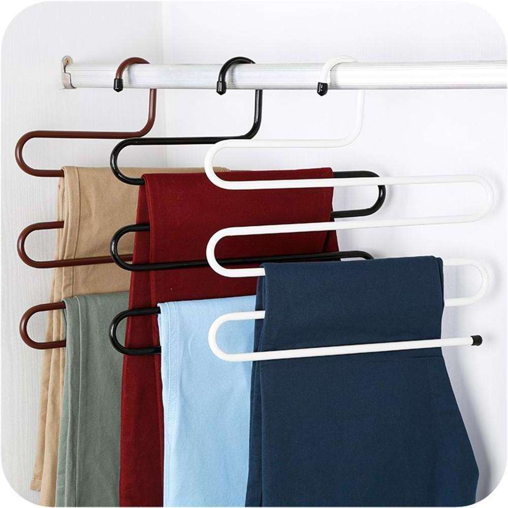 3 Pack Multi Layers Metal Pant Slack Hangers - Closet Storage for Jeans Trousers Space Saver Storage Pant Rack