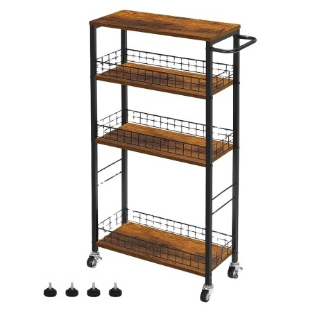 4 Tier Kitchen Rolling Slim Storage Mobile Cart Wheels For Bathroom Laundry Narrow Place