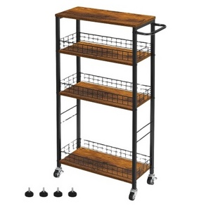 4 Tier Kitchen Rolling Slim Storage Mobile Cart Wheels For Bathroom Laundry Narrow Place