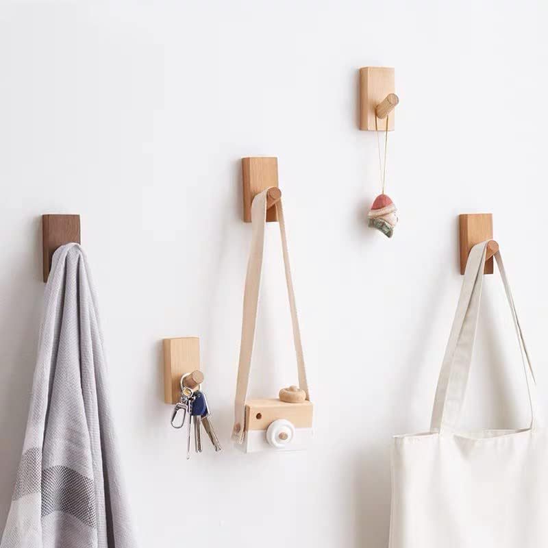 4Pack Adhesive Wall Hooks Hat Rack, Wooden Coat Hooks Wall Mounted, Decorative Hooks Single Organizer Hat Hanger Towel Rack