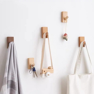 4Pack Adhesive Wall Hooks Hat Rack, Wooden Coat Hooks Wall Mounted, Decorative Hooks Single Organizer Hat Hanger Towel Rack