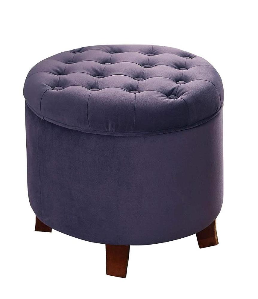 Ottomans Folding Storage Velvet Button Tufted Round Storage Ottoman Stool with Removable Lid