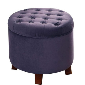 Ottomans Folding Storage Velvet Button Tufted Round Storage Ottoman Stool with Removable Lid