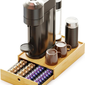 Bamboo Coffee Pod Holder Drawer Storage for Nespresso Vertuo Capsule, Pods Holder Organizer Tray for Nespresso Vertuo Holders