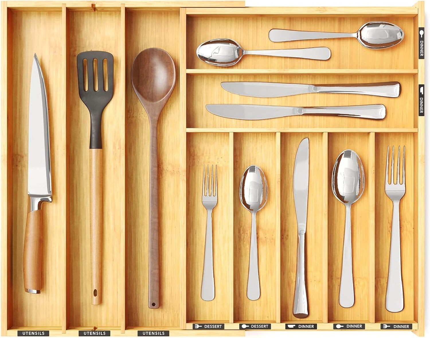 Kitchen Drawer Organizer Silverware Organizer Luxury Wood Utensil Cutlery Tray with Dividers