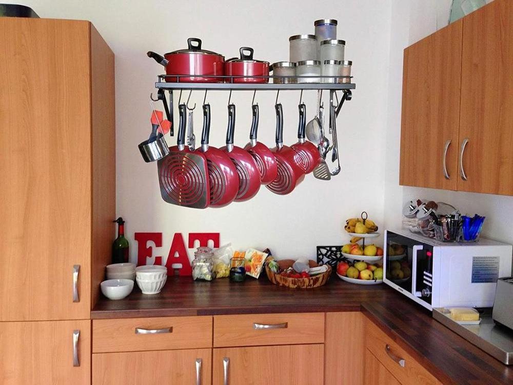 Quality Metal Kitchen Wall Mounted Hanging Pot Rack, Kitchen Pot And Pan Organizer Rack