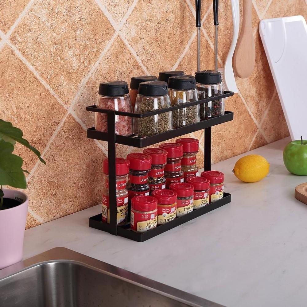 Home Used black kitchen metal shelf,2-Tiered Countertop condiment Storage Shelves