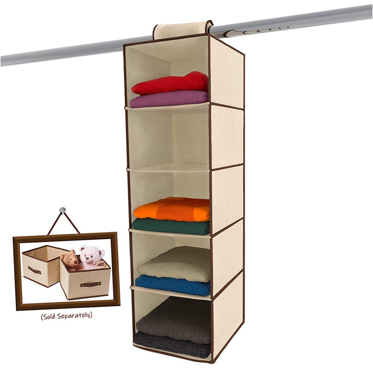 Hot Selling 5 Shelf Hanging Closet Organizer Hanging Closet Organizer Beige Closet Organizer Hanging