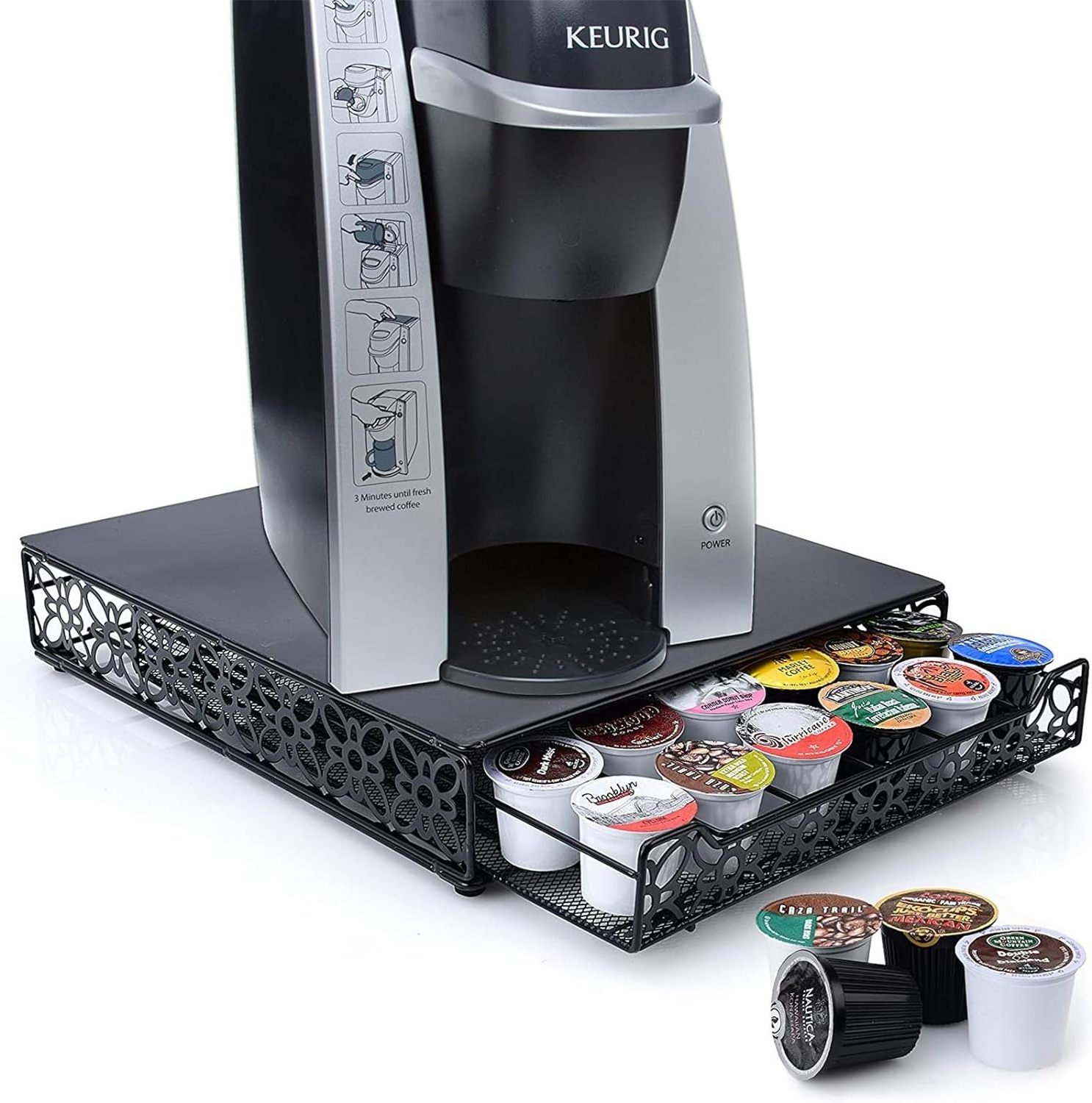 Cup Holder for Counter - Storage Drawer for Keurig K-Cup Coffee Pod Organizer - Metal Designed K-Cup Storage