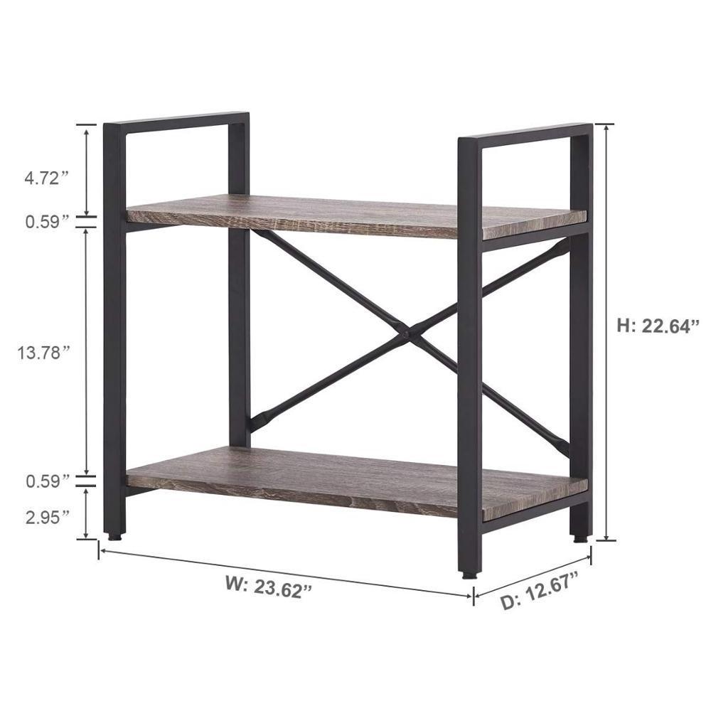 Industrial Shelving Unit 2 Shelf Low Metal Bookcase Small Bookshelf for Small Space