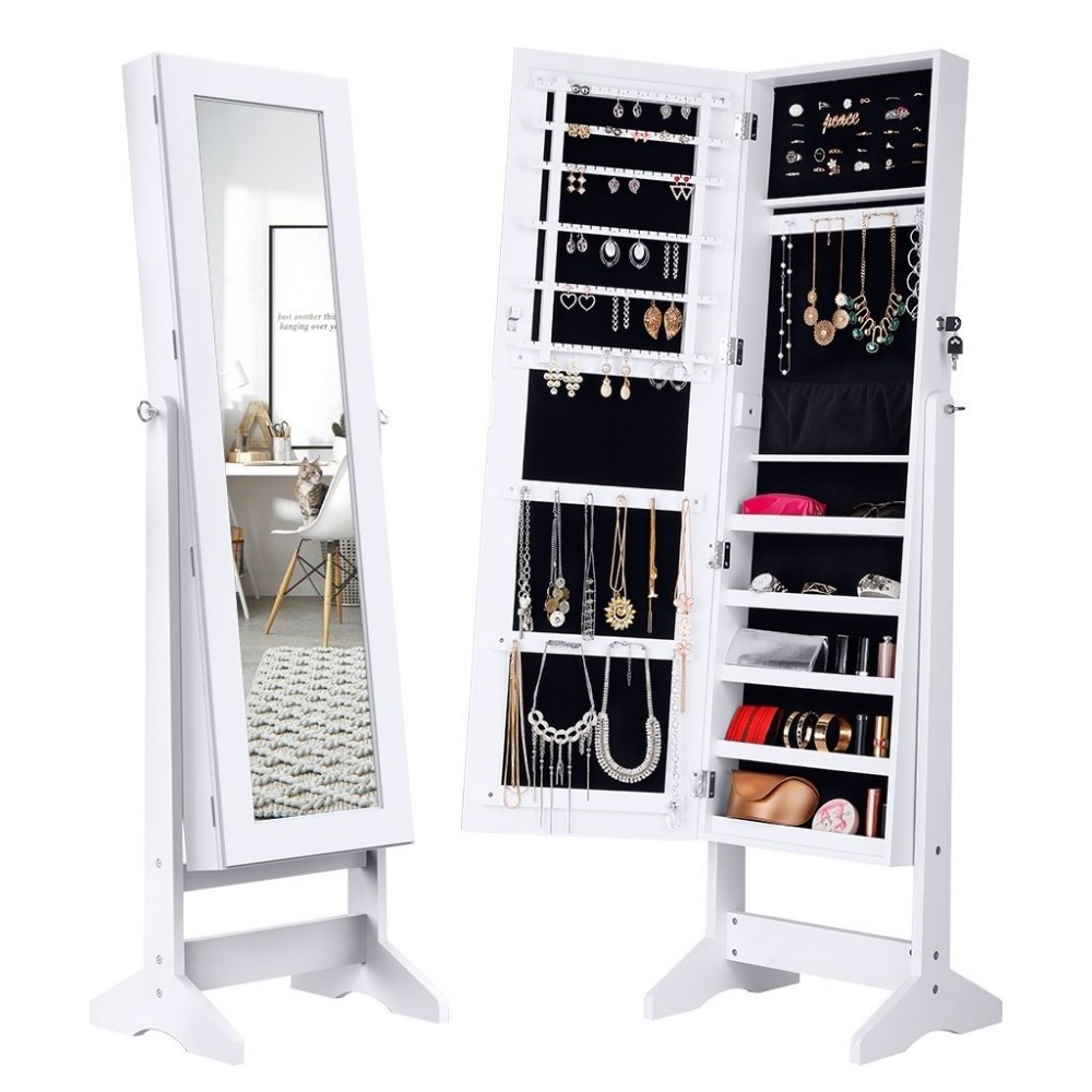 Modern European Fashion Standing Wood Mirror Jewelry Cabinet Armoire