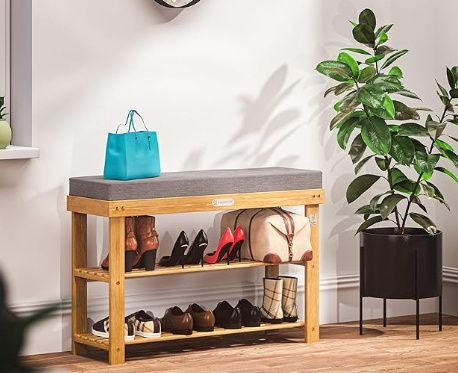 2 Tier Home Furniture Bamboo Wooden Combined Shoe Rack Removable Shoe Rack Bench Storage Shoe Cabinet