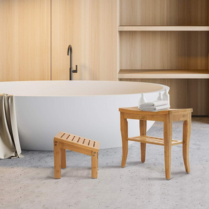 New Arrival Bath Organizer Seat Bamboo Foot Stool Shower Seat Bench Stool With Storage Shelf