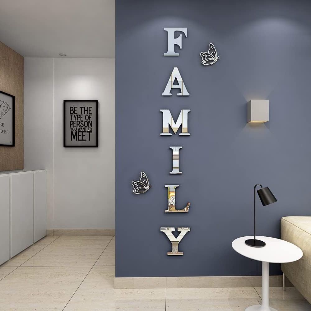 Family Wall Decor Letter Signs Acrylic Mirror Wall Stickers Wall Decorations for Living Room Bedroom Home