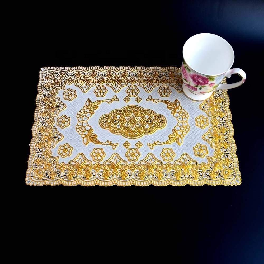 Best Selling Eco-Friendly Waterproof Gold Vinyl Coaster Embossing Lace Elegant Placemat