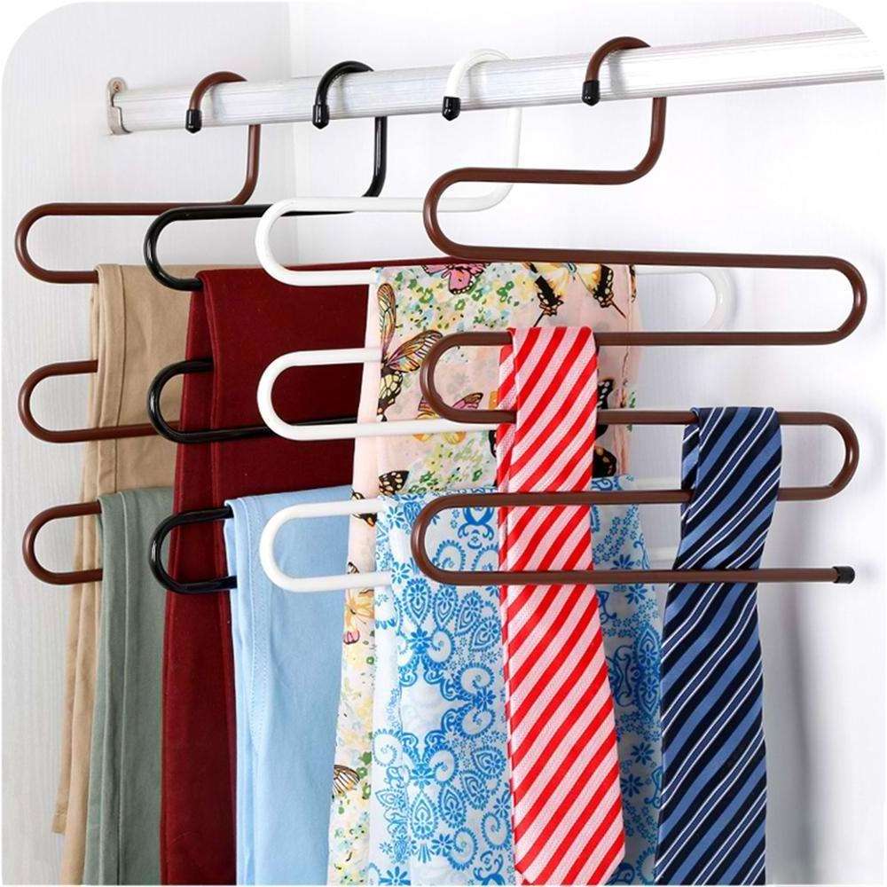 3 Pack Multi Layers Metal Pant Slack Hangers - Closet Storage for Jeans Trousers Space Saver Storage Pant Rack