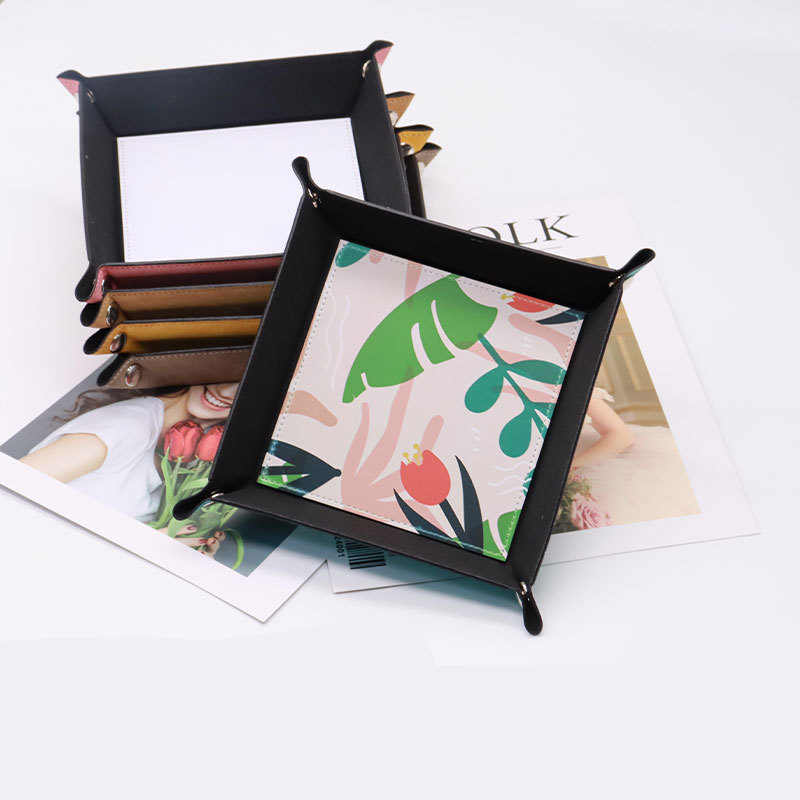 Wholesale Custom Storage Organizer Sublimation Blank Foldable PU Leather Storage Tray