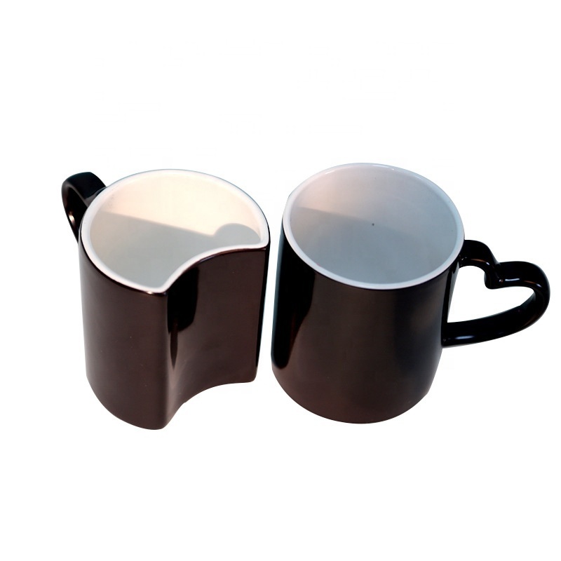 C03 Sublimation blanks Couple Color Change Coffee Mug Heart Handle Magic Couple Cup