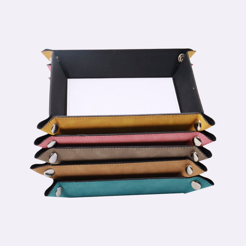 Wholesale Custom Storage Organizer Sublimation Blank Foldable PU Leather Storage Tray