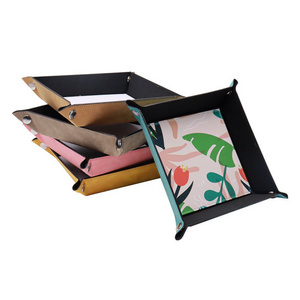 Wholesale Custom Storage Organizer Sublimation Blank Foldable PU Leather Storage Tray