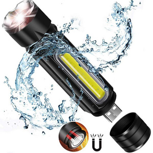 USB Rechargeable Flashlight, Super Bright Led Flashlight with COB Light, USB Flashlight, Zoomable, 800 Lumens LED