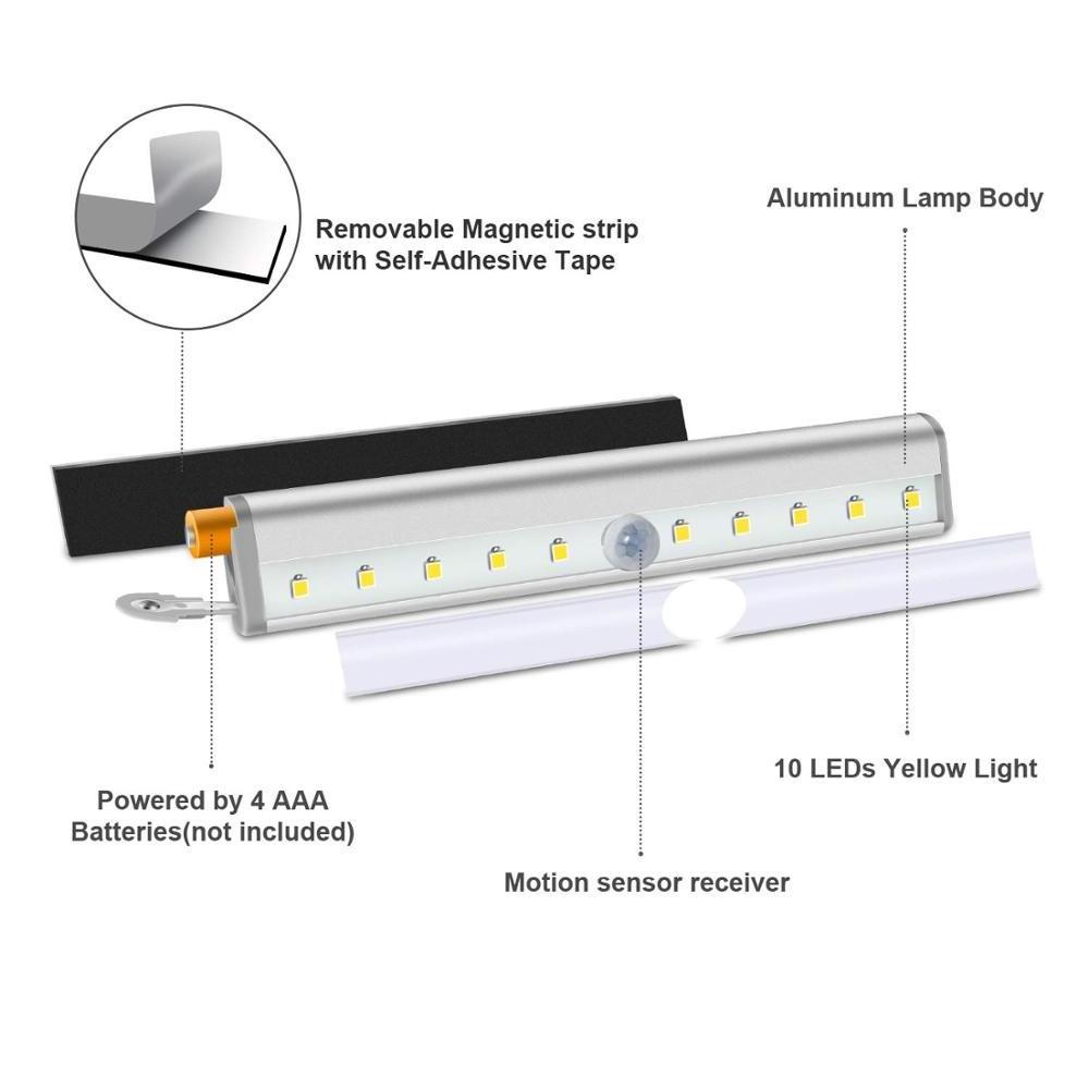 Closet Cabinet Light 10 Led Wireless Battery Smart Body Motion Sensor Led 4AAA Battery Powered