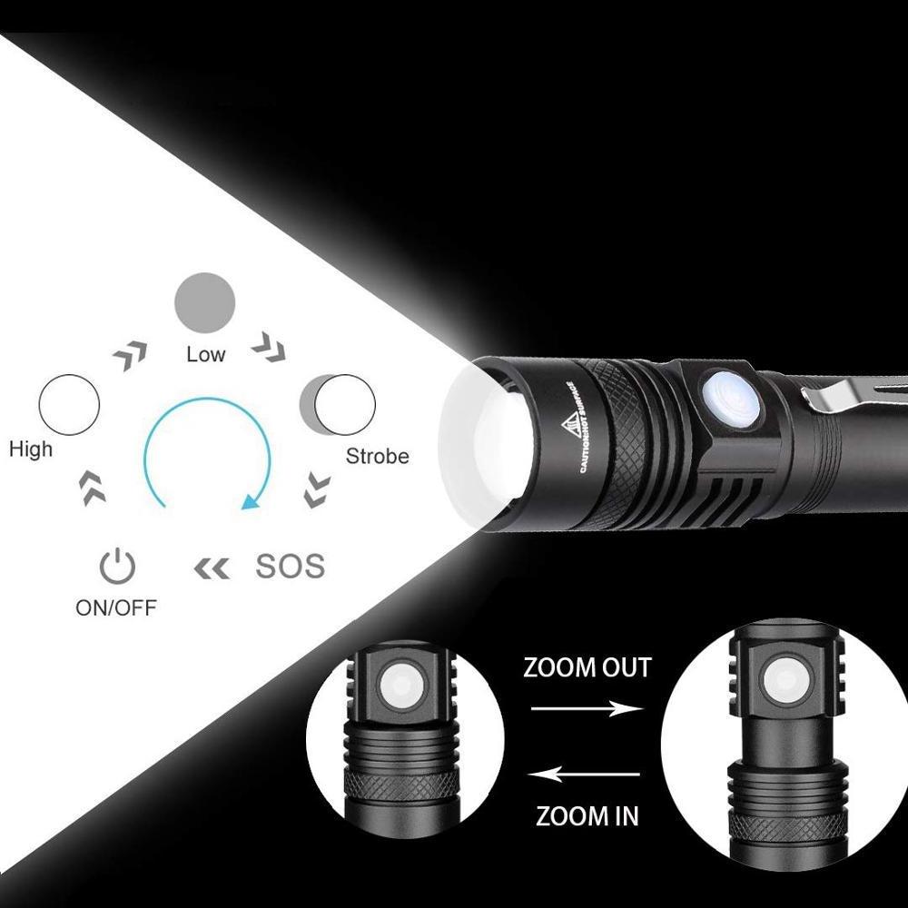 USB Rechargeable Tactical Flashlight 18650 Battery, Super Bright Flashlight 1000 Lumens 4 Modes for Indoor Outdoor