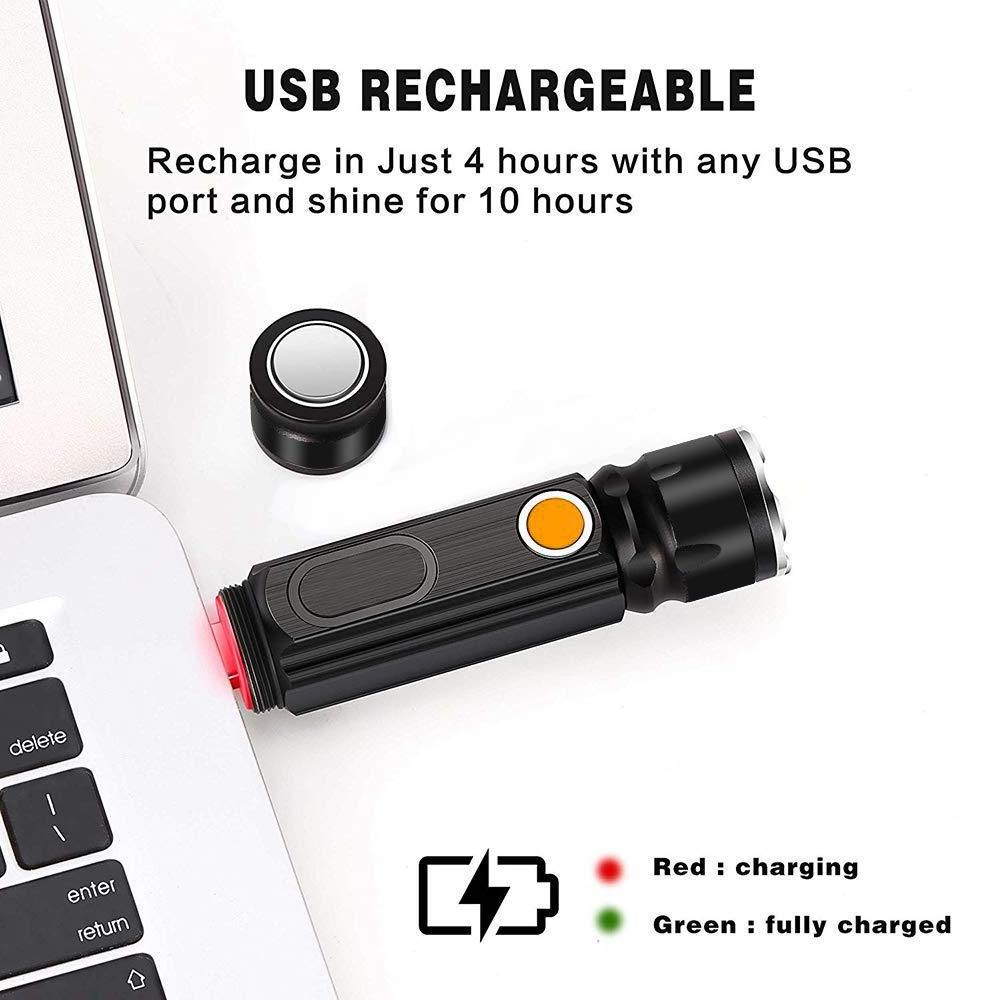 USB Rechargeable Flashlight, Super Bright Led Flashlight with COB Light, USB Flashlight, Zoomable, 800 Lumens LED