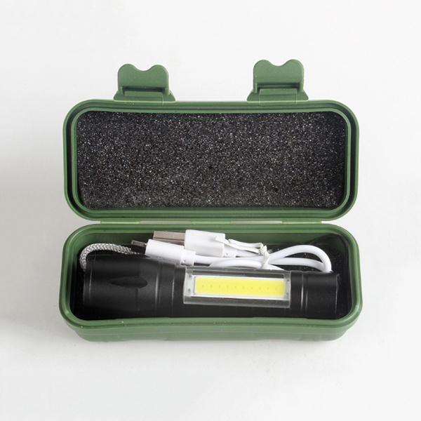 Mini COB High Beam Led Zoom Torch Light Gift Box USB Rechargeable Focusing Pocket Flashlight