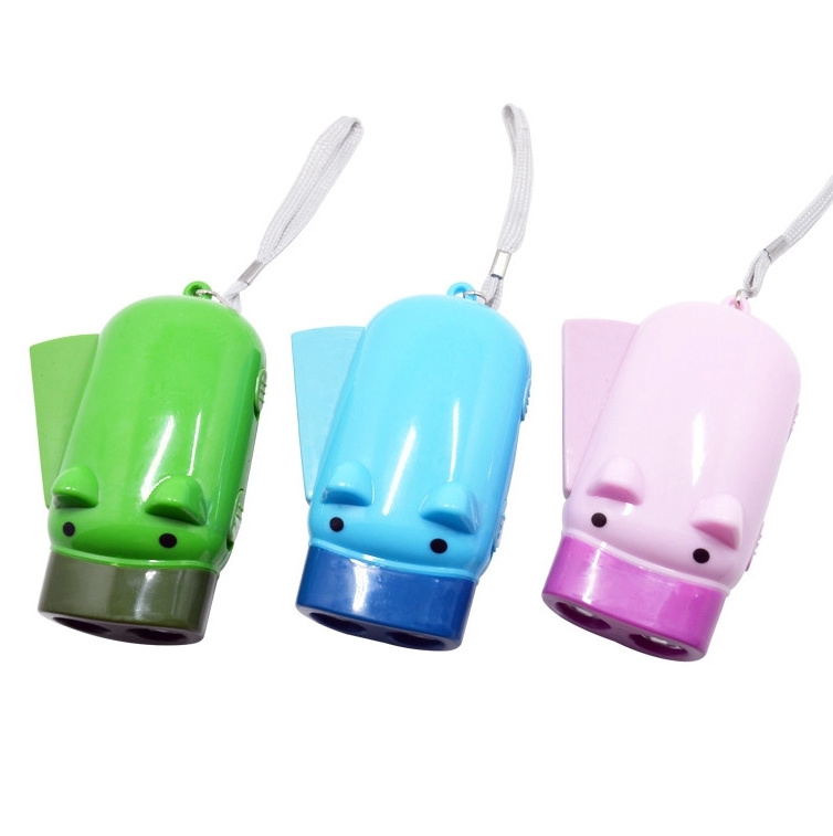 NEW Pig Shaped 2 LED Hand Pressing Dynamo Mini LED Flashlight