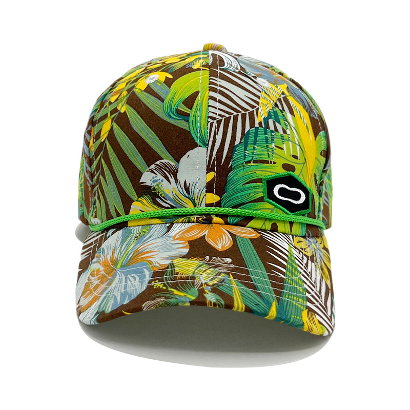 Custom Full Printed 6 Panel Golf Hat With Rope All Over Print Baseball Cap