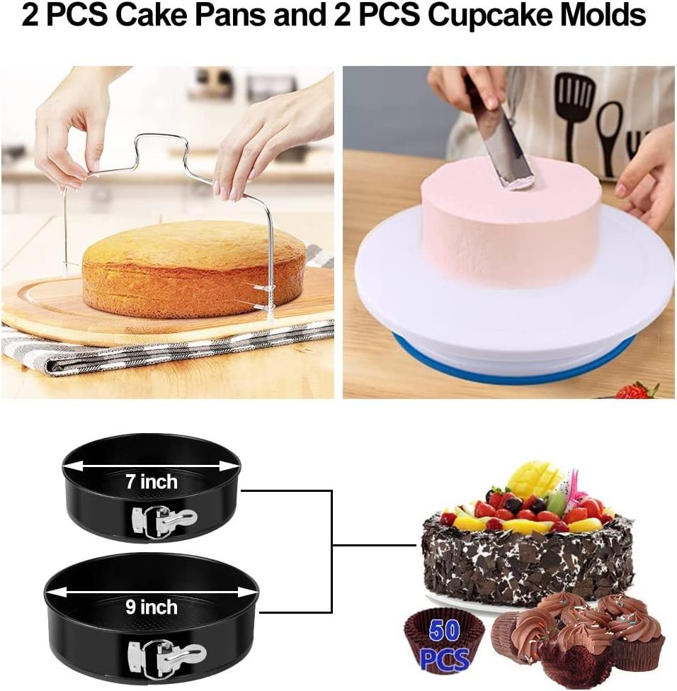 436 PCS Cake Decorating Kit Baking Supplies Set Tools with Electric Hand Mixer Mixing Pan Cake Mold, Cake Rotating Turntable set