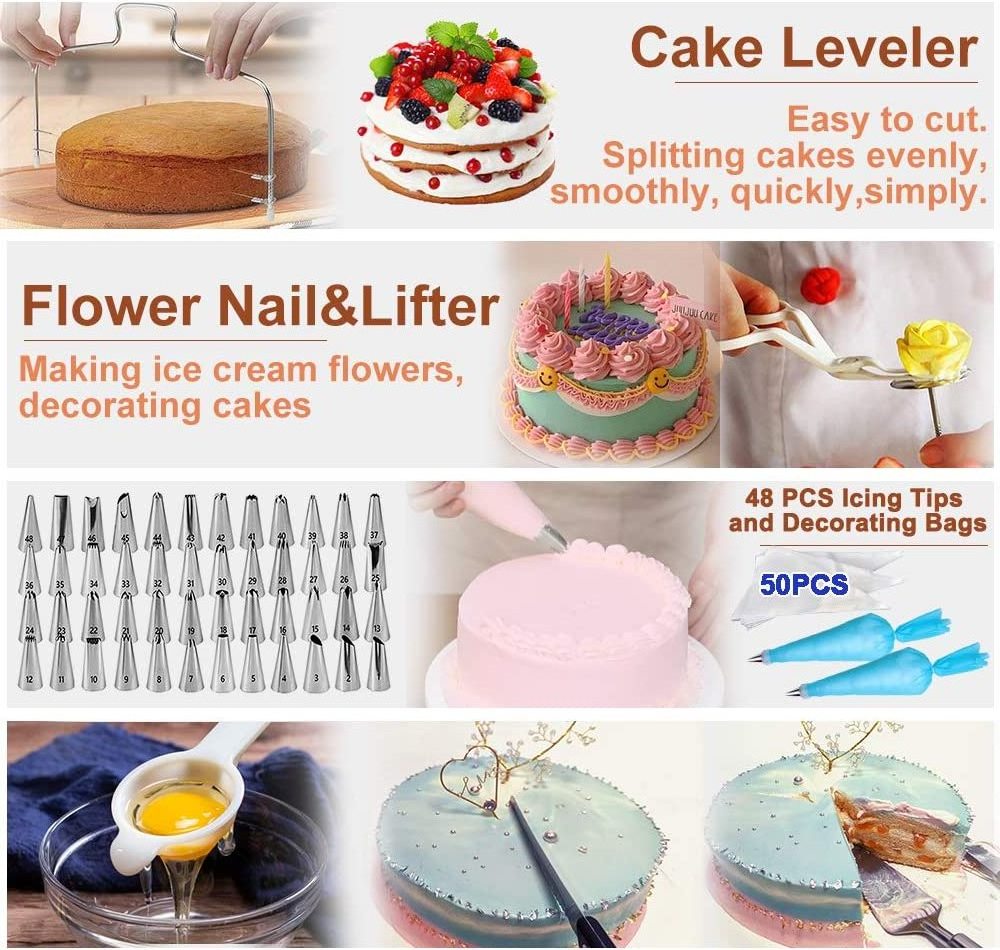 436 PCS Cake Decorating Kit Baking Supplies Set Tools with Electric Hand Mixer Mixing Pan Cake Mold, Cake Rotating Turntable set