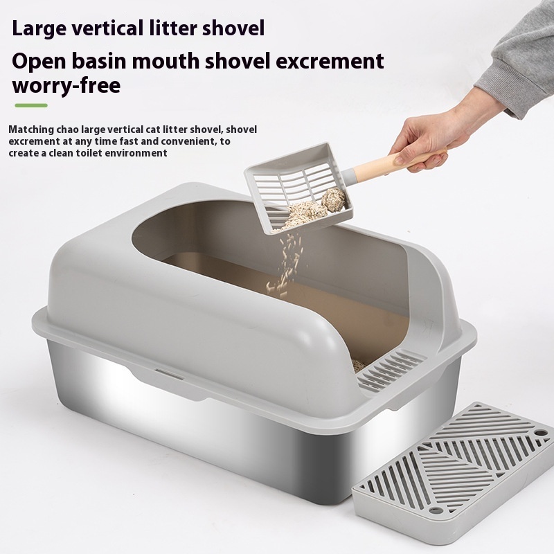 Stainless steel cat litter box easy to clean widening thickening leak-proof litter Large space semi-enclosed cat toilet