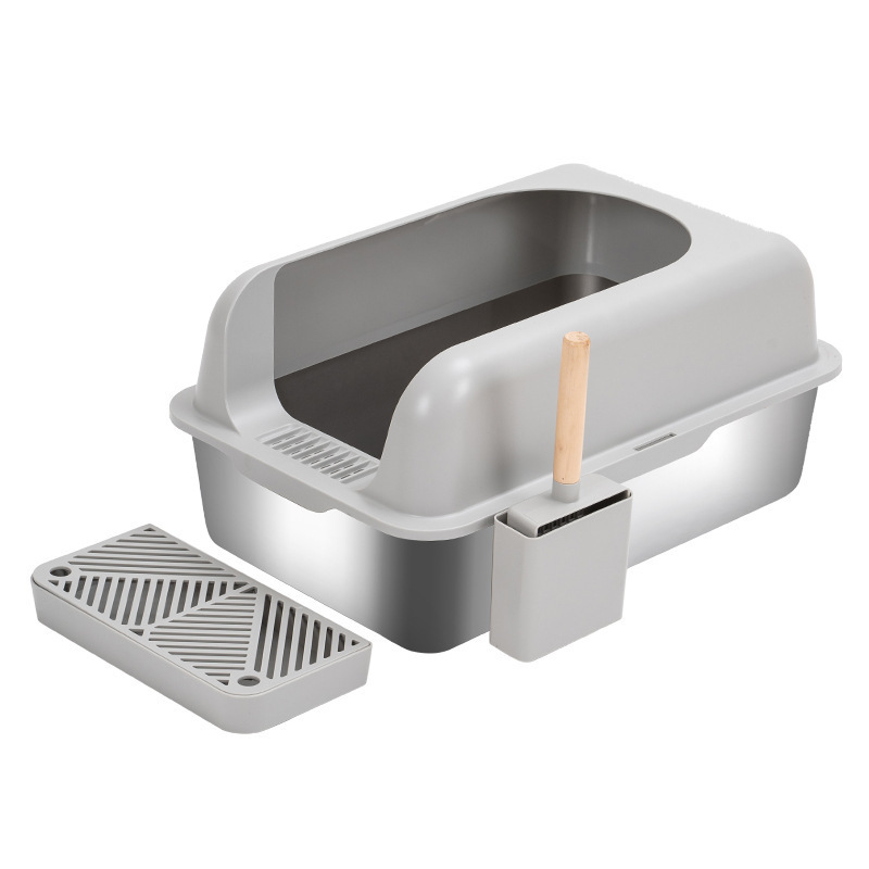 Stainless steel cat litter box easy to clean widening thickening leak-proof litter Large space semi-enclosed cat toilet