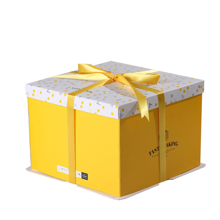 China factory custom Cheap Square Boxes 8 Inch Plain Yellow Flower Big Cardboard Food Paper Birthday Cake Box