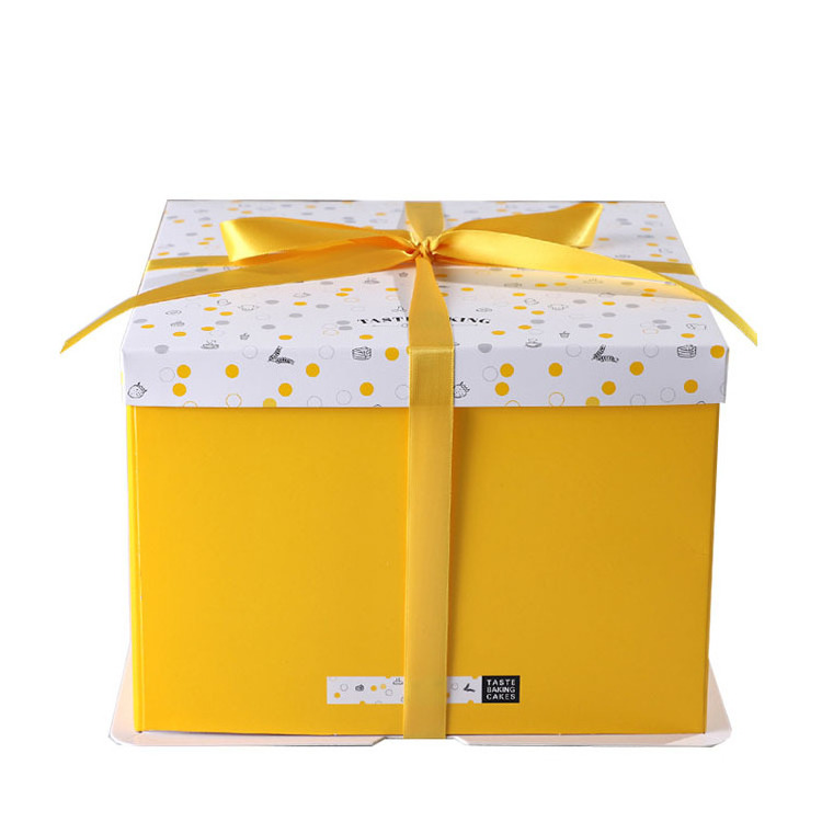 China factory custom Cheap Square Boxes 8 Inch Plain Yellow Flower Big Cardboard Food Paper Birthday Cake Box