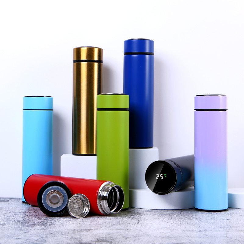 Custom Logo Stainless Steel Insulated Vacuum Flasks Straight Thermos LED Temperature Display Digital Termos Smart Water Bottle