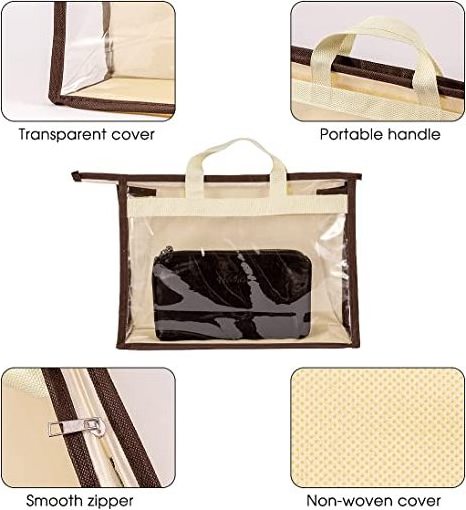 DS1252 Pvc Handbag Dust Bags Clear Purse Storage Organizer for Closet Hanging Zipper Storage Bag for Handbag Storage Case