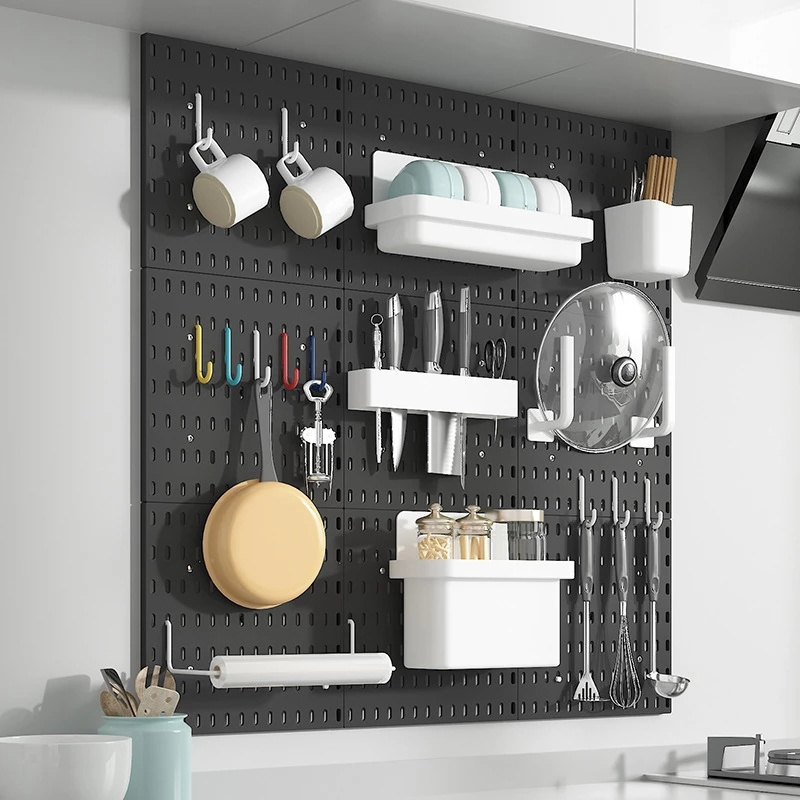 DS1178 DIY Pegboard Hanging Shelf Storage Hooks No Punching Crafts Organization Kitchen Hole Plate Wall-Mounted Tableware Rack