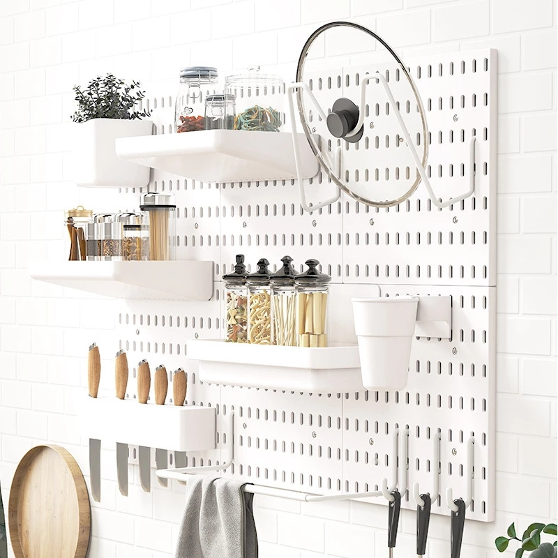 DS1178 DIY Pegboard Hanging Shelf Storage Hooks No Punching Crafts Organization Kitchen Hole Plate Wall-Mounted Tableware Rack