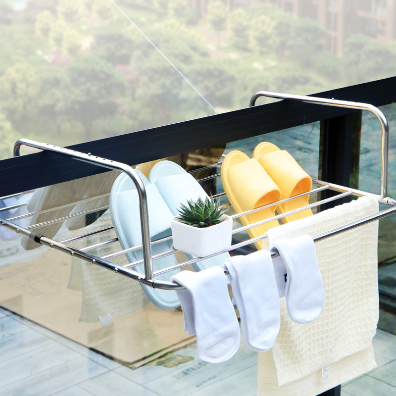 TXL612 Household Towel Shoes Holder Stainless Steel Folding Rod Shelving Balcony Clothes Hanger Drying Rack