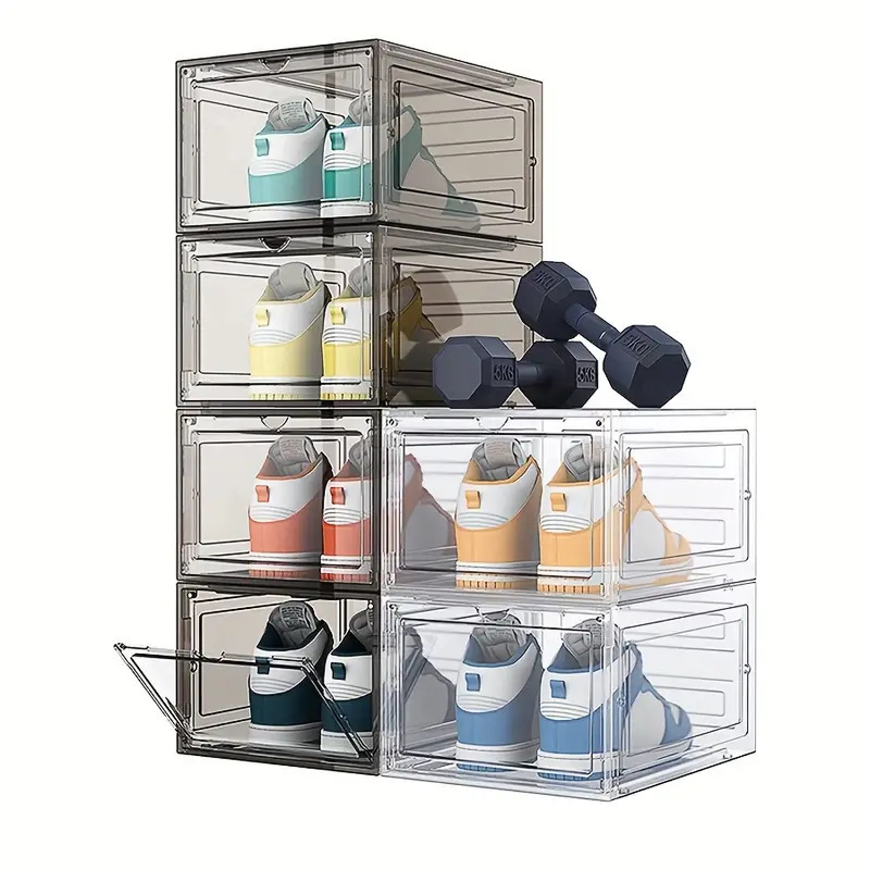 DS2519 Clear Plastic Stackable Shoe Organizer for Closet Space-Saving Foldable Shoe Rack  For Sneaker Display Shoe Storage Box