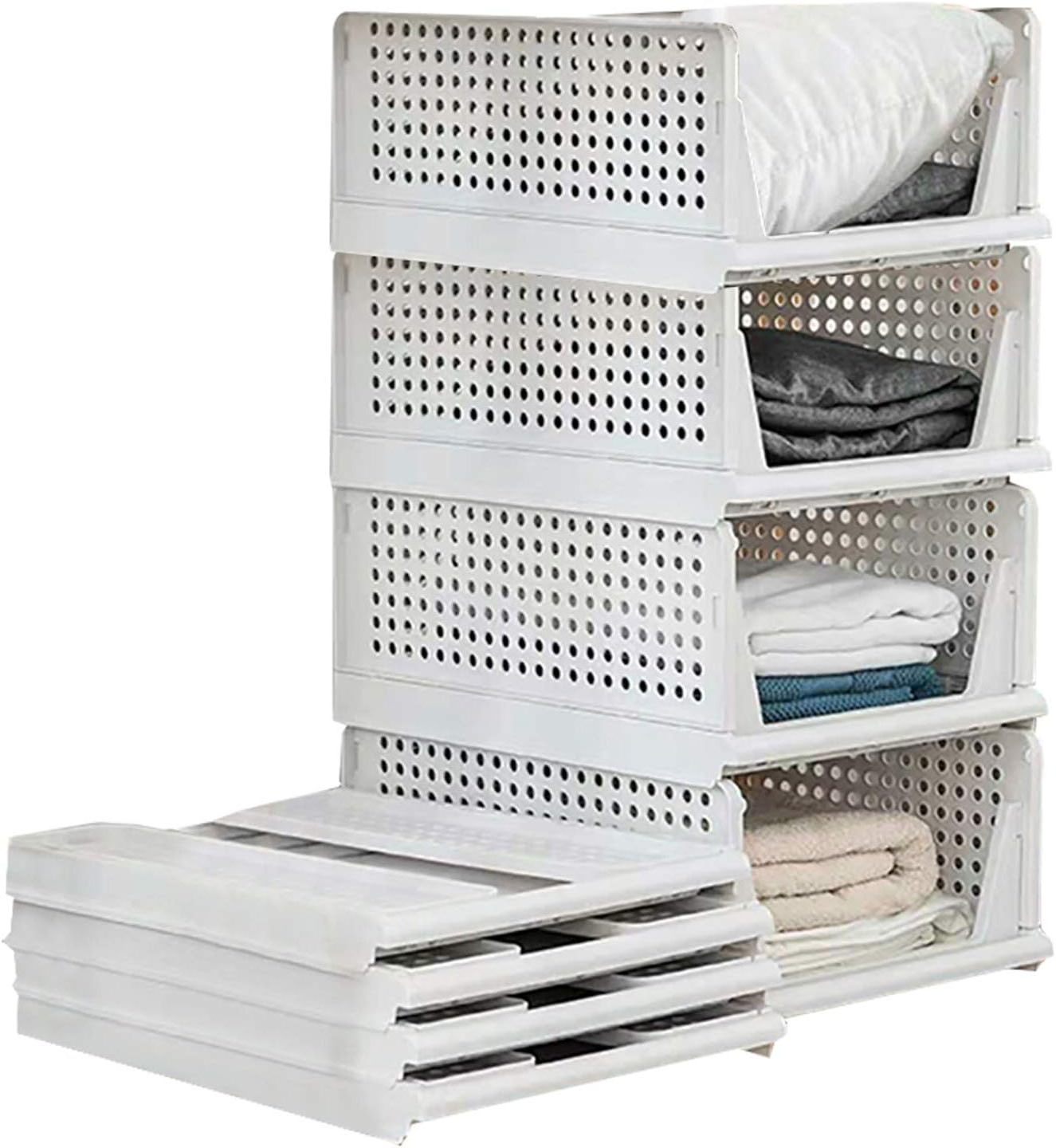 DS2520 Folding Closet Organizers Storage Box  Stackable Plastic Drawer Basket for Clothing Folding Wardrobe Storage Box