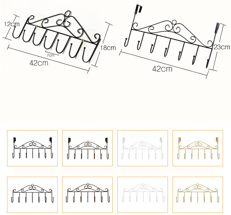 DS2542 Wall Mount 7 Hook Metal Storage Organizer Rack Heavy Duty Over Door Hanger Holder for Coat Hat Clothes Over The Door Hook