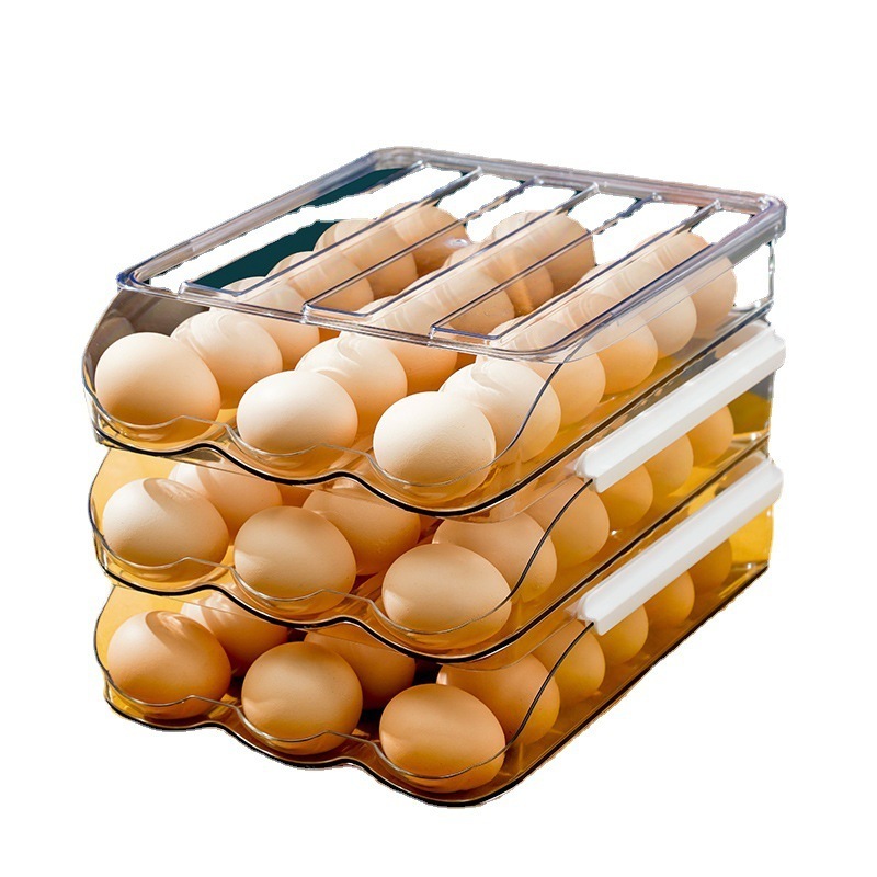 DS1859 Refrigerator Fresh-keeping Box Drawer Egg Fruit Storage Box Fridge Organizer Shelf Drawer Automatic Rolling Egg Box