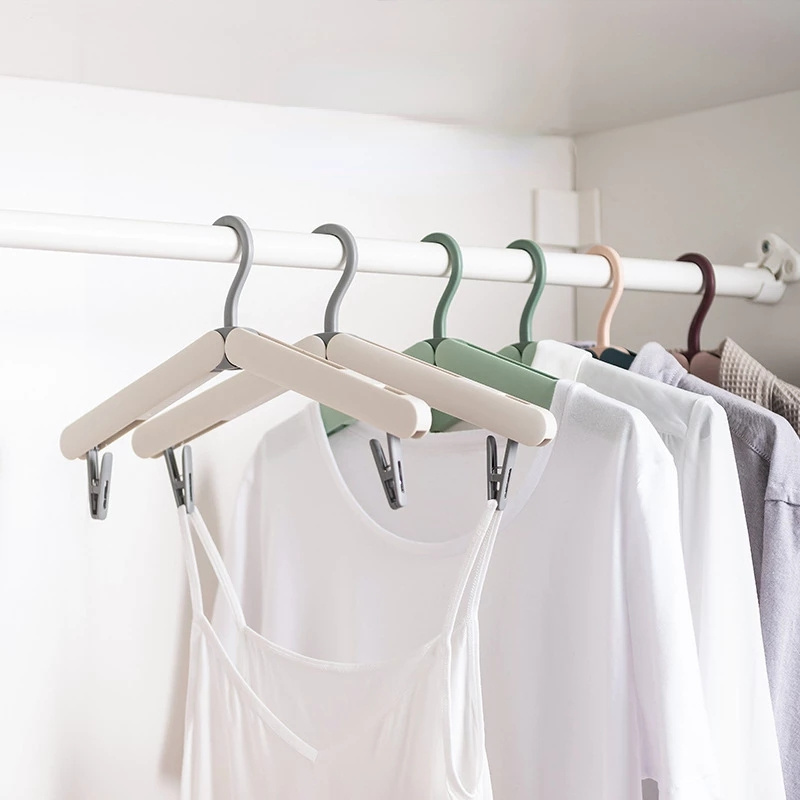 DS1258 Wardrobe Storage Rack Drying Clip Hook ABS Travel Clothes Hanger Stretch Drying Rack Folding Clothes Hanger With Clip